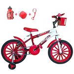 Bicicleta Infantil Aro 16 Vermelha Branca Kit Vermelho C/ Acessórios
