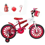 Bicicleta Infantil Aro 16 Vermelha Branca Kit Vermelho C/ Acessórios