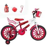Bicicleta Infantil Aro 16 Vermelha Branca Kit Vermelho C/ Cadeirinha Para Boneca