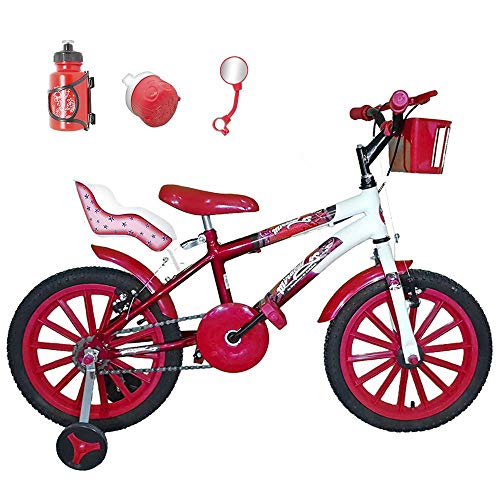 Bicicleta Infantil Aro 16 Vermelha Branca Kit Vermelho C/Cadeirinha para Boneca