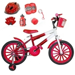 Bicicleta Infantil Aro 16 Vermelha Branca Kit Vermelho C/ Capacete E Kit Proteção