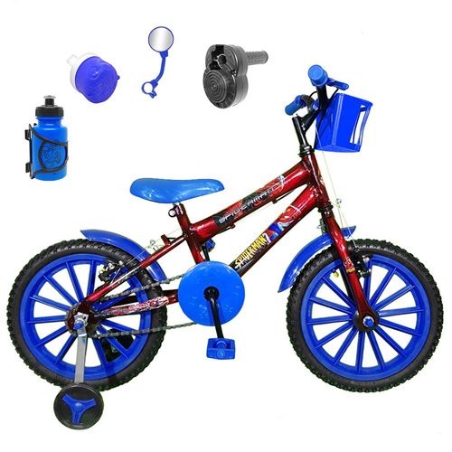 Bicicleta Infantil Aro 16 Vermelha Kit Azul C/ Acelerador Sonoro