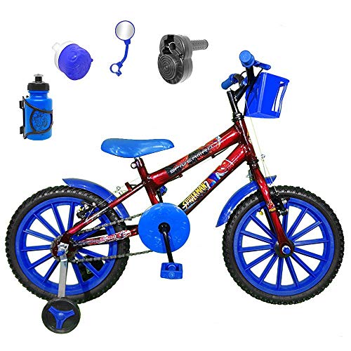 Bicicleta Infantil Aro 16 Vermelha Kit Azul C/Acelerador Sonoro