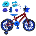 Bicicleta Infantil Aro 16 Vermelha Kit Azul C/ Capacete e Kit Proteção