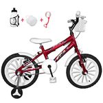Bicicleta Infantil Aro 16 Vermelha Kit Branco C/ Acessórios