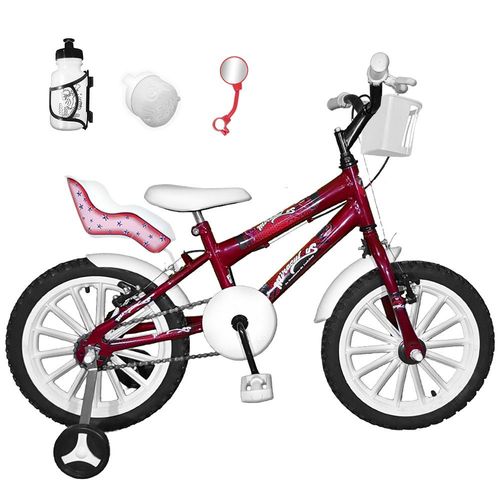 Bicicleta Infantil Aro 16 Vermelha Kit Branco C/ Cadeirinha para Boneca