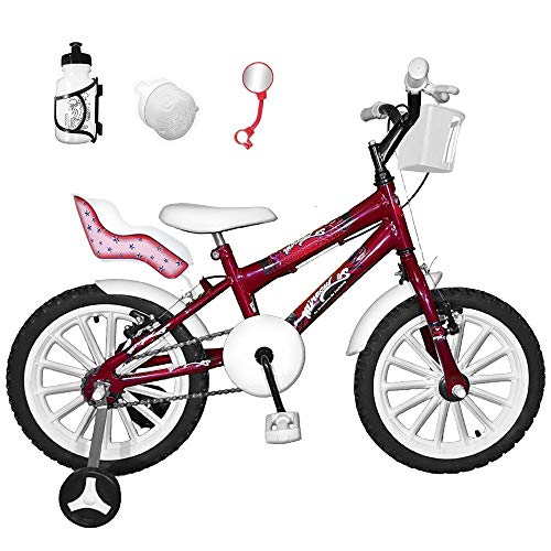 Bicicleta Infantil Aro 16 Vermelha Kit Branco C/Cadeirinha para Boneca