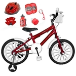 Bicicleta Infantil Aro 16 Vermelha Kit Branco C/ Capacete E Kit Proteção