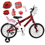 Bicicleta Infantil Aro 16 Vermelha Kit Branco C/ Capacete, Kit Proteção E Cadeirinha