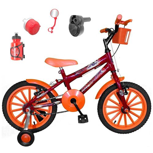 Bicicleta Infantil Aro 16 Vermelha Kit Laranja C/ Acelerador Sonoro