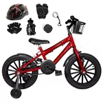 Bicicleta Infantil Aro 16 Vermelha Kit Preto C/ Capacete e Kit Proteção