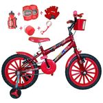 Bicicleta Infantil Aro 16 Vermelha Kit Vermelho C/ Acessórios e Kit Proteção