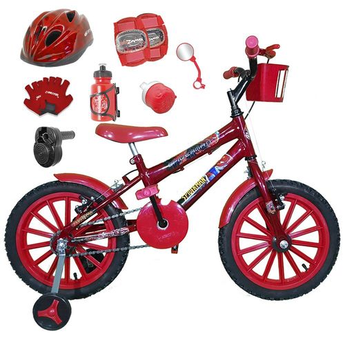 Bicicleta Infantil Aro 16 Vermelha Kit Vermelho C/ Capacete, Kit Proteção e Acelerador