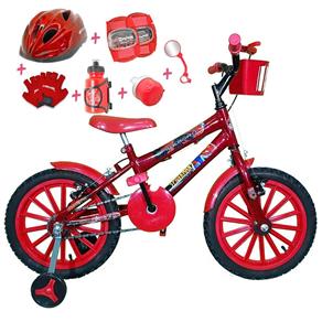 Bicicleta Infantil Aro 16 Vermelha Kit Vermelho com Capacete e Kit Proteção