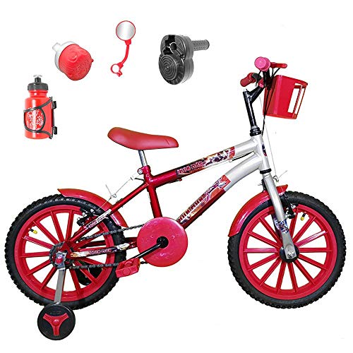 Bicicleta Infantil Aro 16 Vermelha Prata Kit Vermelho C/Acelerador Sonoro
