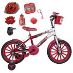 Bicicleta Infantil Aro 16 Vermelha Prata Kit Vermelho C/ Capacete, Kit Proteção e Acelerador
