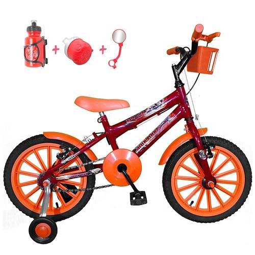 Bicicleta Infantil Aro 16 Vermelho Kit Laranja C/ Acessórios
