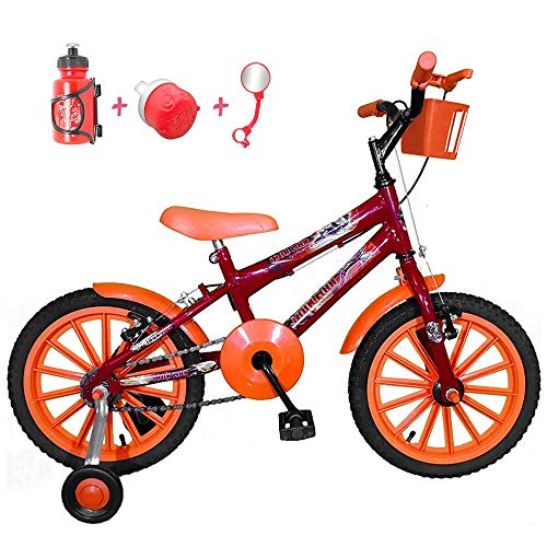 Bicicleta Infantil Aro 16 Vermelho Kit Laranja C/Acessórios