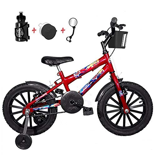 Bicicleta Infantil Aro 16 Vermelho Kit Preto C/Acessórios