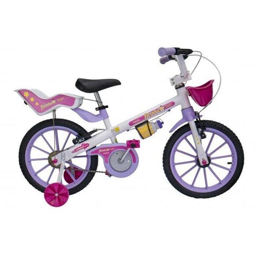 Bicicleta Infantil Feminina Ferinha Branco e Lilás Aro 16 - Fischer