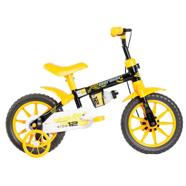 Bicicleta Infantil Kids Aro 12 Preto e Amarelo Mormaii