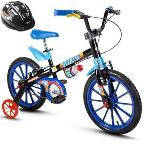 Bicicleta Infantil Nathor Tech Boys Aro 16 com Capacete Preto