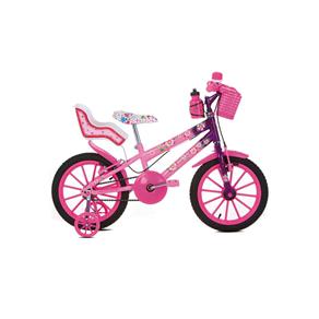 Bicicleta Infantil Sport Bike Aro 16 Flowers com Cadeirinha de Boneca - Rosa