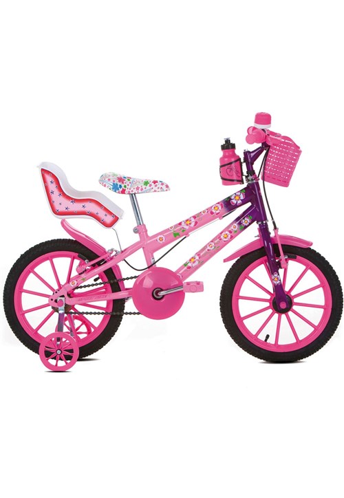 Bicicleta Infantil Sport Bike Aro 16 Flowers com Cadeirinha de Boneca