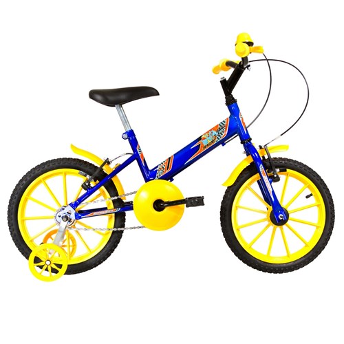 Bicicleta Infantil Ultra Bikes Aro 16 Azul e Amarela com Rodinhas