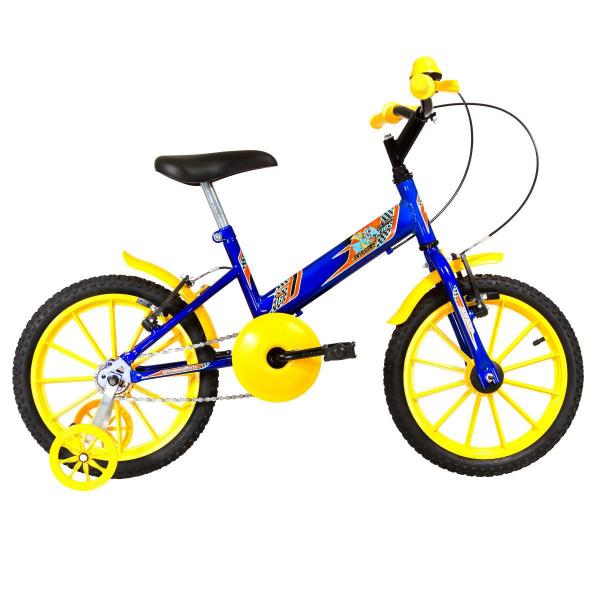 Bicicleta Infantil Ultra Bikes Aro 16 Azul e Amarela com Rodinhas