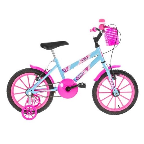 Bicicleta Infantil Ultra Bikes Aro 16 com Rodinhas Azul Bebê/rosa