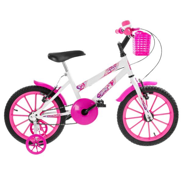 Bicicleta Infantil Ultra Bikes Aro 16 com Rodinhas Branca e Rosa