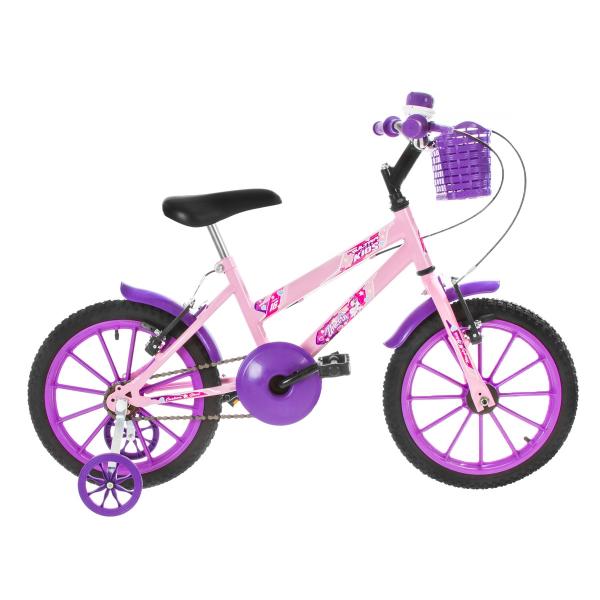 Bicicleta Infantil Ultra Bikes Aro 16 com Rodinhas Rosa Bebê/lilás