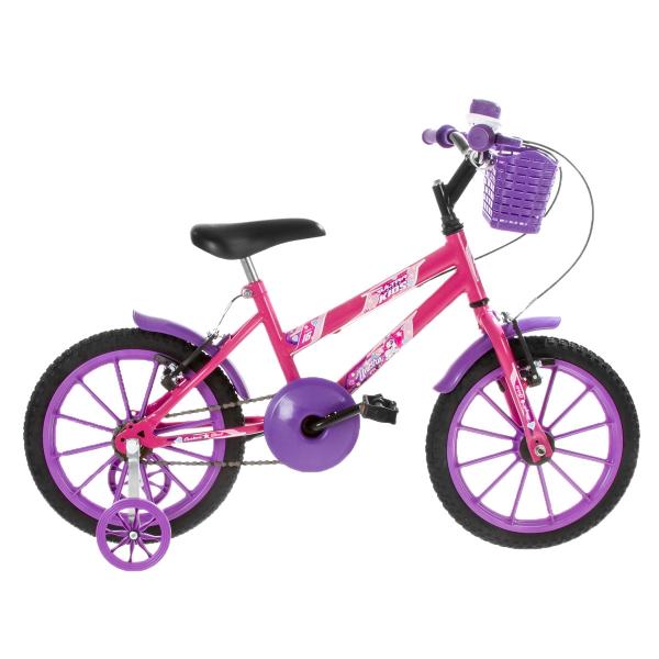 Bicicleta Infantil Ultra Bikes Aro 16 com Rodinhas Rosa e Lilás