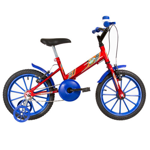 Bicicleta Infantil Ultra Bikes Aro 16 Vermelha e Azul com Rodinhas