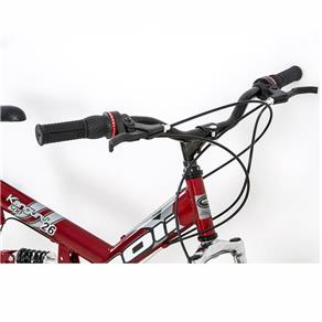 Bicicleta Kanguru Full Suspension V-Brake - Aro 26 com 18 Marchas Quadro em Aço Carbono. - Vermelho