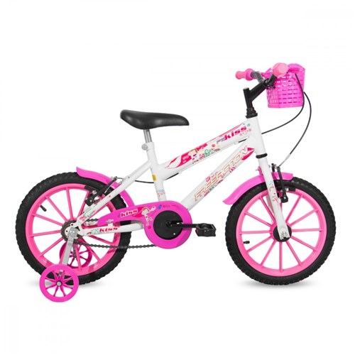 Bicicleta Kiss com Cesta Aro 16 Free Action Branco com Rosa