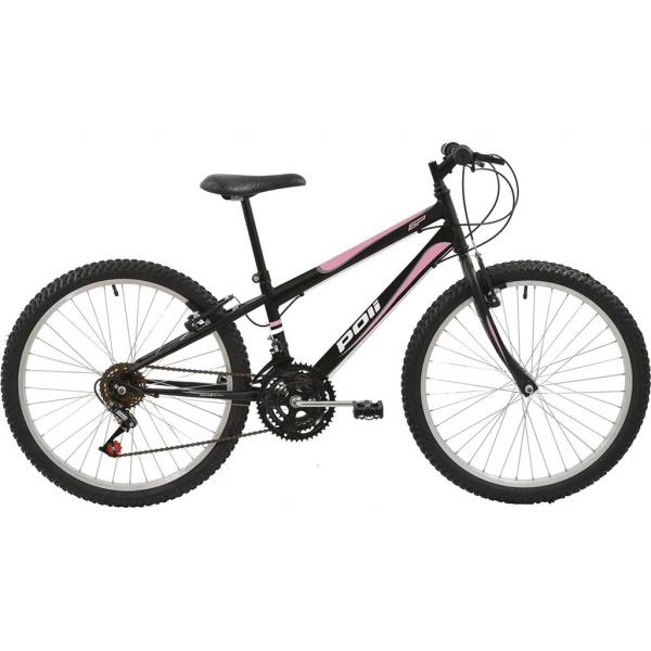 Bicicleta MTB Aro 24 Feminina VBrake Preta 18v - Polimet