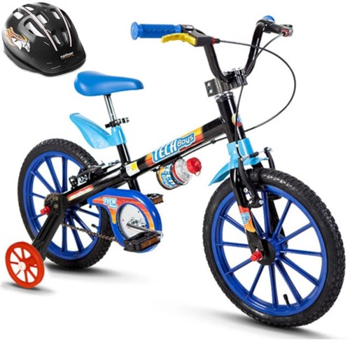 Bicicleta Nathor Infantil Tech Boys Aro 16 com Capacete Preto