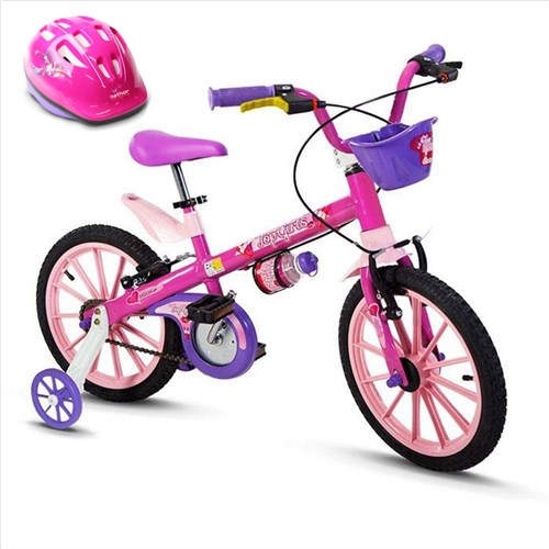 Bicicleta Nathor para Menina Top Girls Aro 16 com Capacete Rosa
