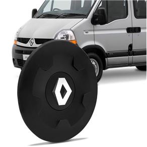 Calota Central Miolo Roda Renault Master 03 a 12 Preto Aro 16 com Emblema Cromado em Alto Relevo Jogo Completo