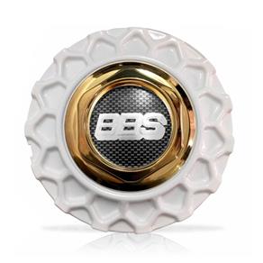 Calota Centro Roda BRW BBS 900 Branca Dourada Emblema Fibra C Calota