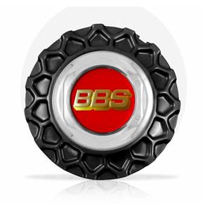 Calota Centro Roda BRW BBS 900 Preta Cromada Emblema Fibra Vermelha Calota
