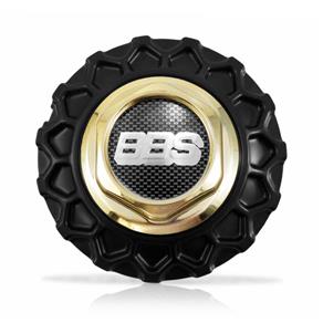 Calota Centro Roda BRW BBS 900 Preta Dourada Emblema Fibra com Calota