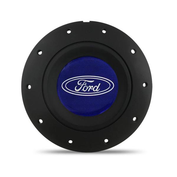 Calota Centro Roda Ferro Amarok Ford Courier Preta Fosca Emblema Azul