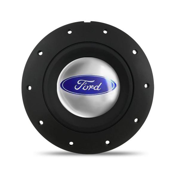 Calota Centro Roda Ferro Amarok Ford Ecosport 4 Furos Preta Fosca Emblema Prata