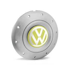 Calota Centro Roda Ferro VW Amarok Aro 13 14 15 4 Furos Prata Emblema Amarelo Calota