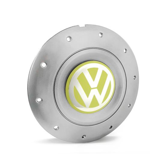 Calota Centro Roda Ferro VW Amarok Aro 13 14 15 4 Furos Prata Emblema Amarelo