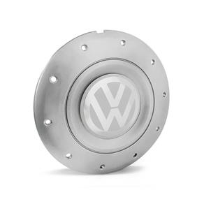 Calota Centro Roda Ferro VW Amarok Aro 13 14 15 4 Furos Prata Emblema Branco Calota