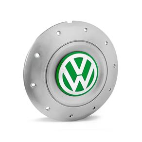 Calota Centro Roda Ferro VW Amarok Aro 13 14 15 4 Furos Prata Emblema Verde Calota